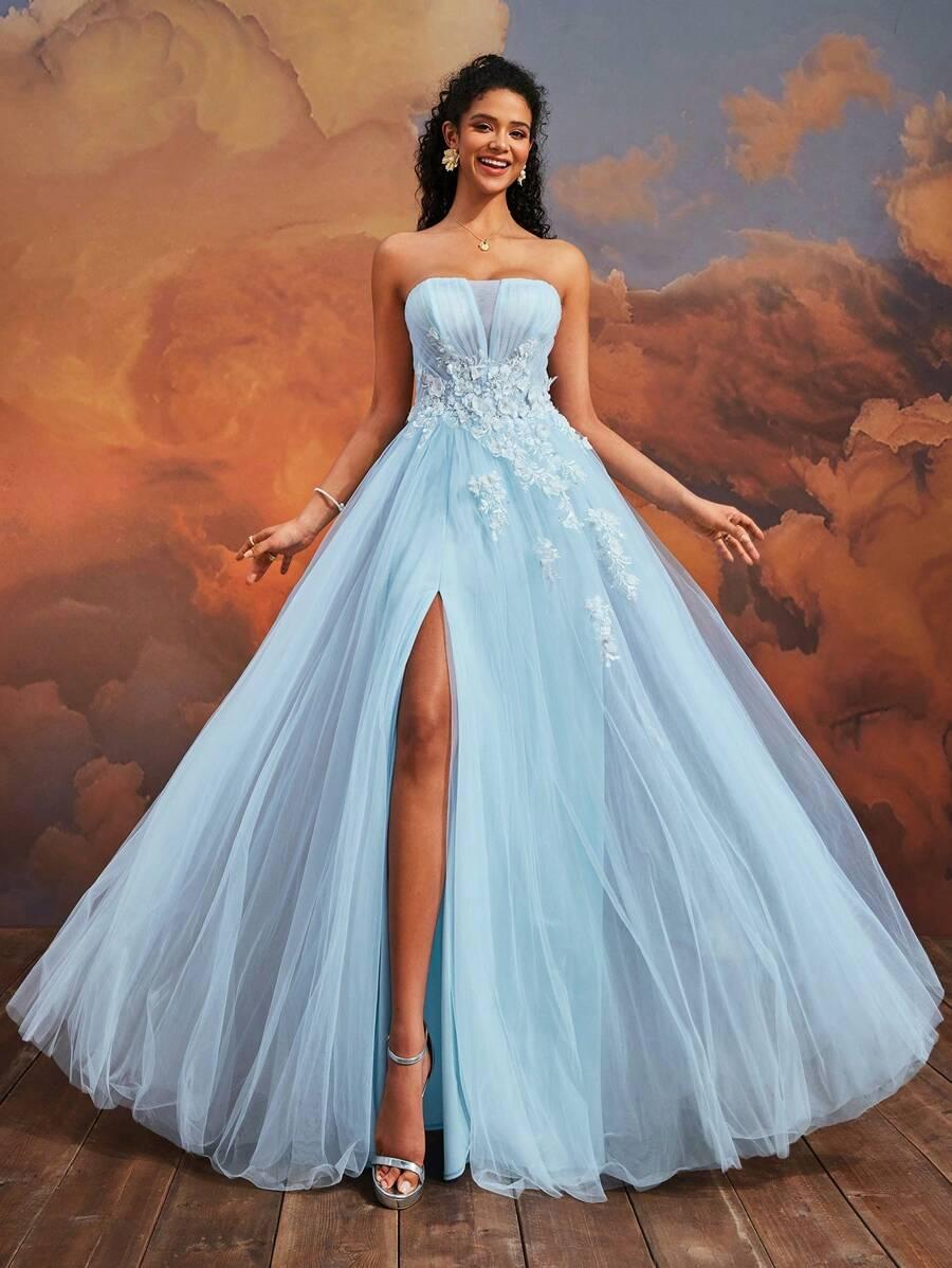 niebieska maxi sukienka tiul