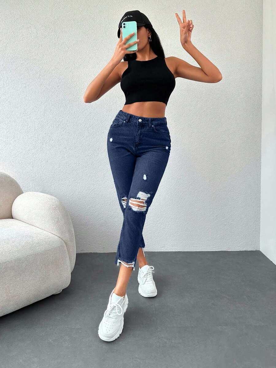 GRANATOWE SPODNIE JEANS