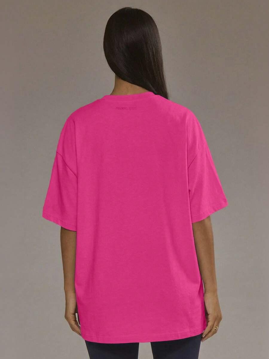 RÓŻOWY T-SHIRT OKRĄGŁY DEKOLT