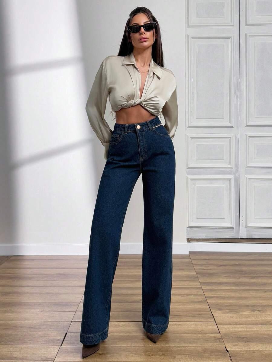 GRANATOWE SPODNIE JEANS 