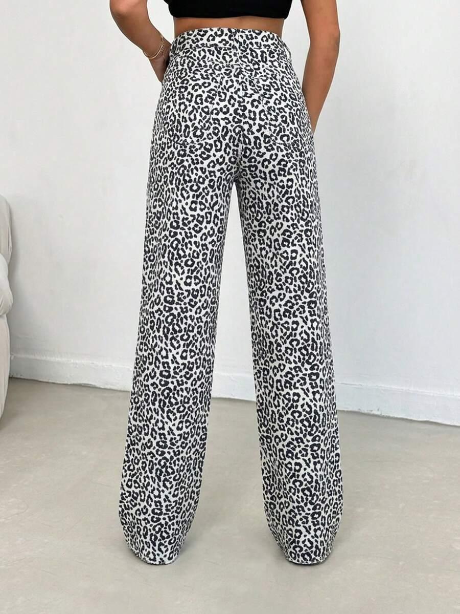 spodnie jeans leopard print 