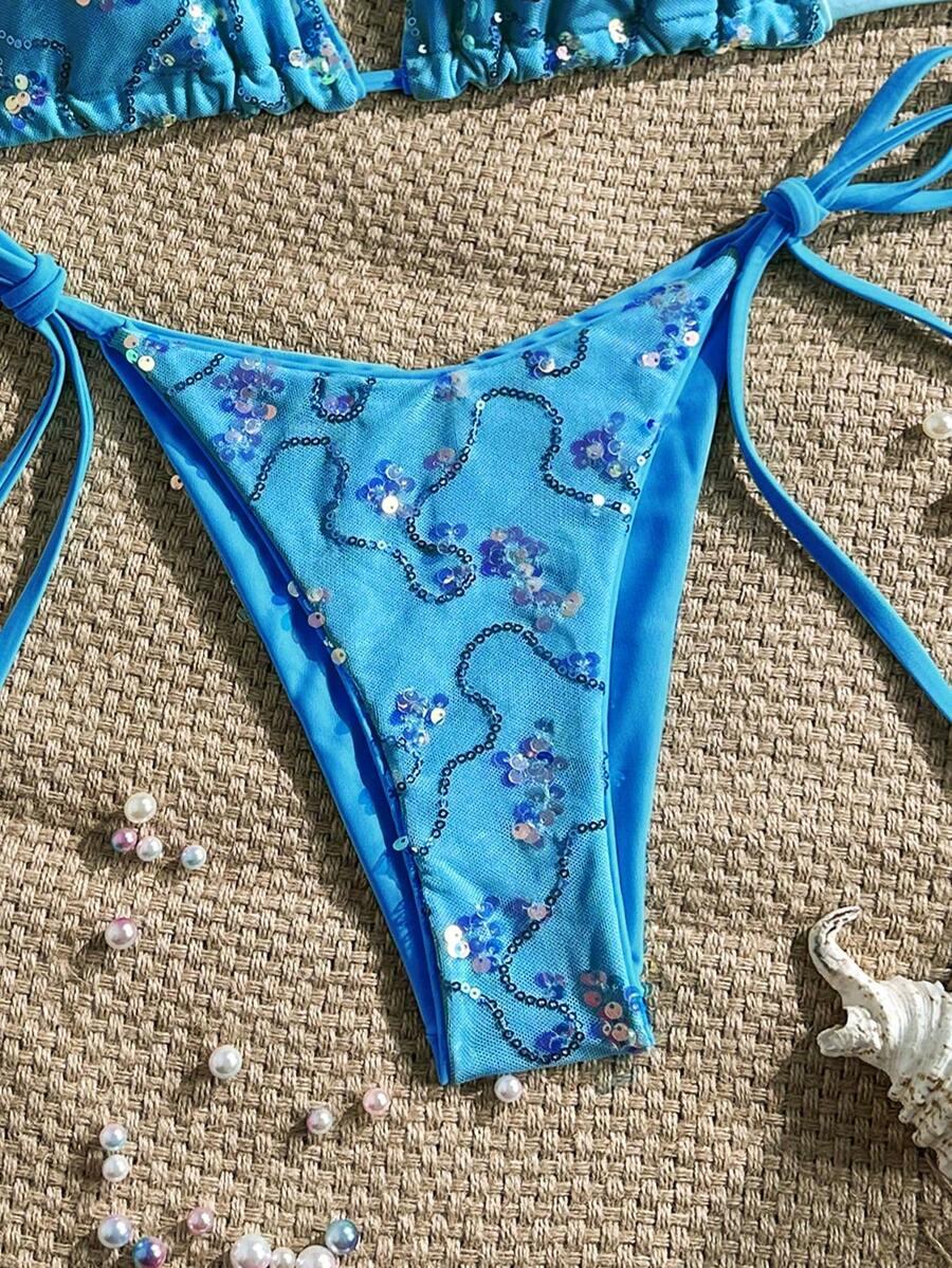KOMPLET BIKINI WIĄZANY Z CEKINAMI