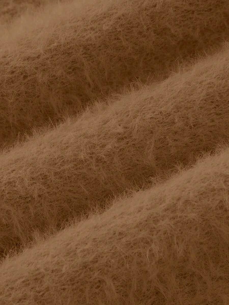BRĄZOWY SWETER OKRĄGŁY DEKOLT 