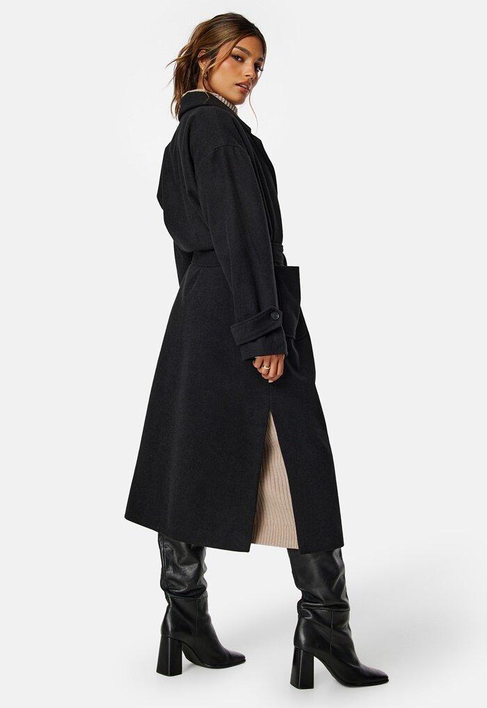 klasyczny czarny płaszcz z domieszką wełny oversize