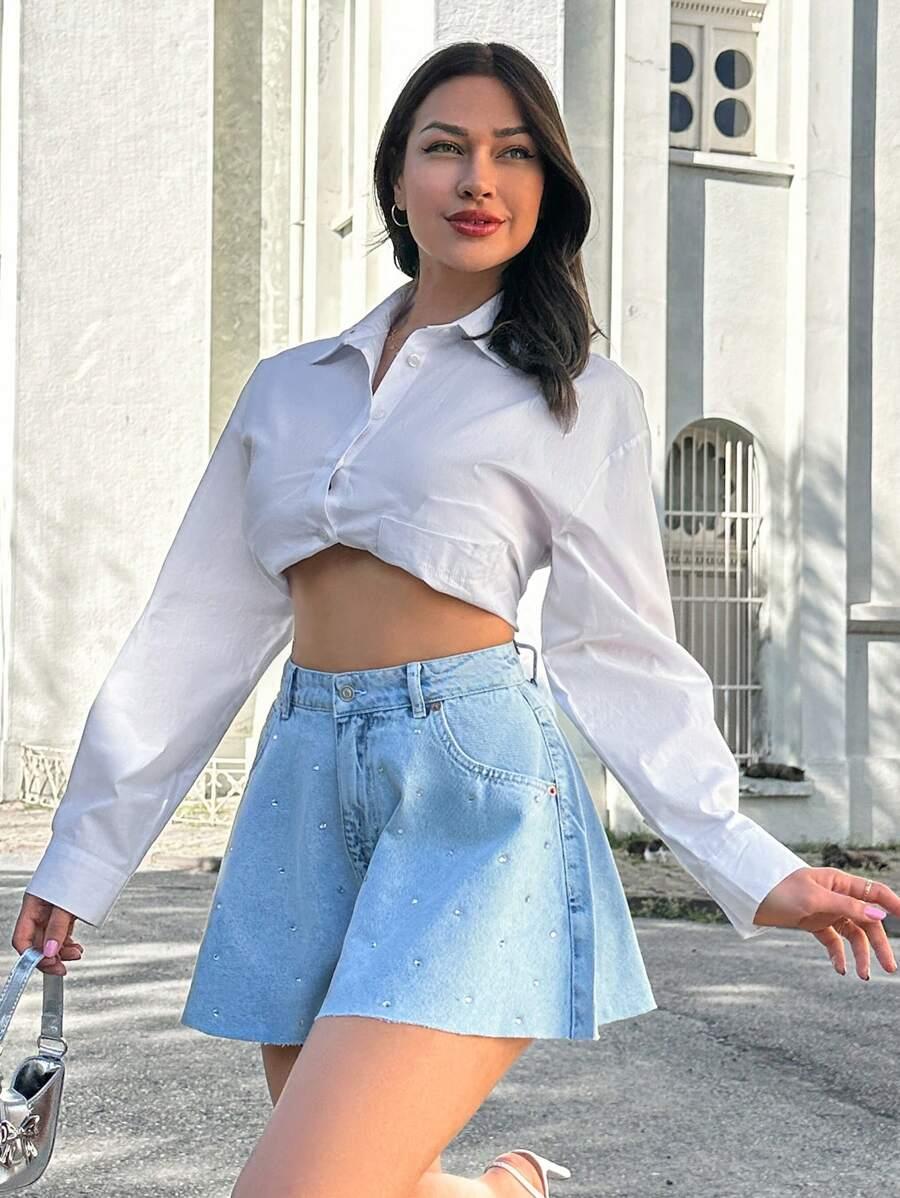 NIEBIESKIE SPODENKI JEANS ZDOBIENIA