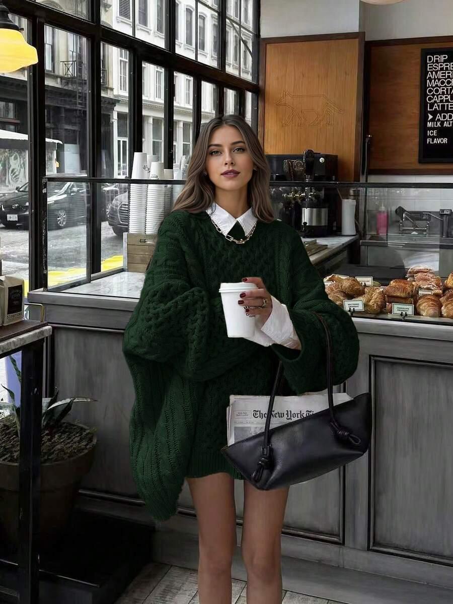 ZIELONY DZIANINOWY SWETER 