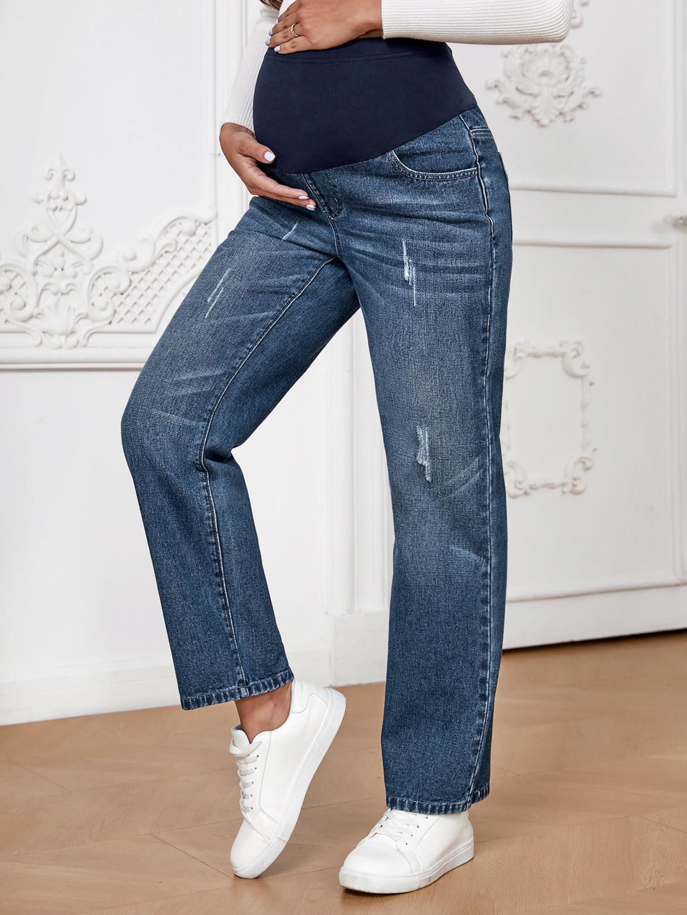 NIEBIESKIE SPODNIE CIĄŻOWE JEANS 