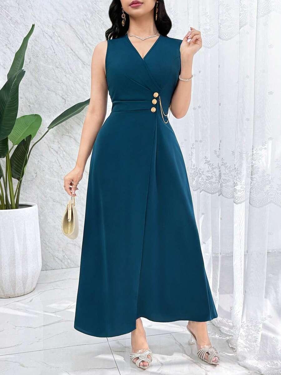 ELEGANCKA SUKIENKA MIDI Z KOPERTOWYM DEKOLTEM 