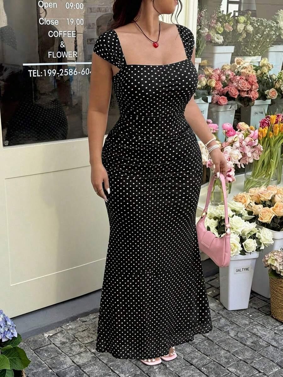 sukienka maxi w groszki