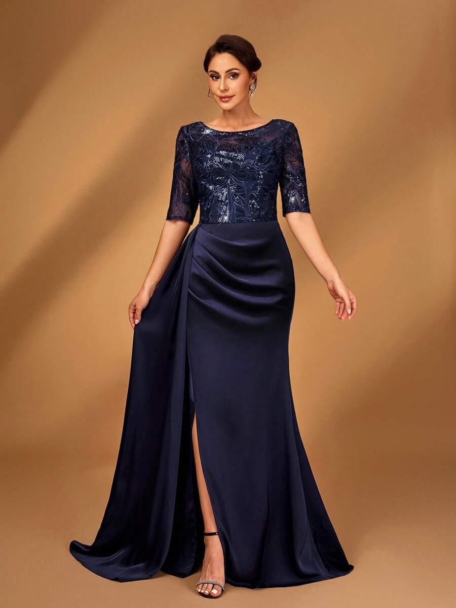 SUKIENKA ELEGANCKA SATYNOWA Z CEKINAMI 
