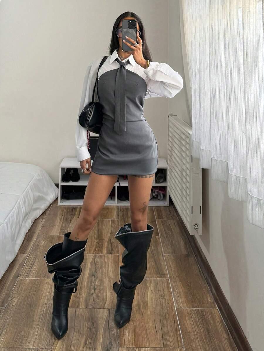 SZARA MINI SUKIENKA