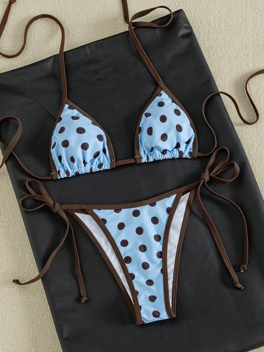 niebieski komplet bikini wzór groszki