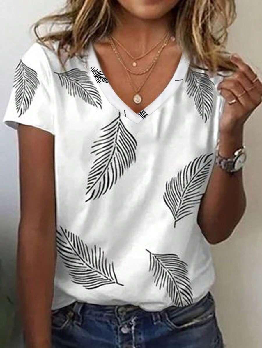 T-shirt nadruk liście 