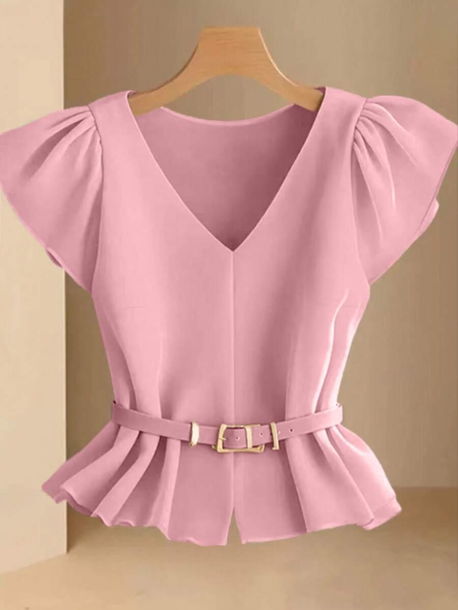 RÓŻOWA BLUZKA V-NECK