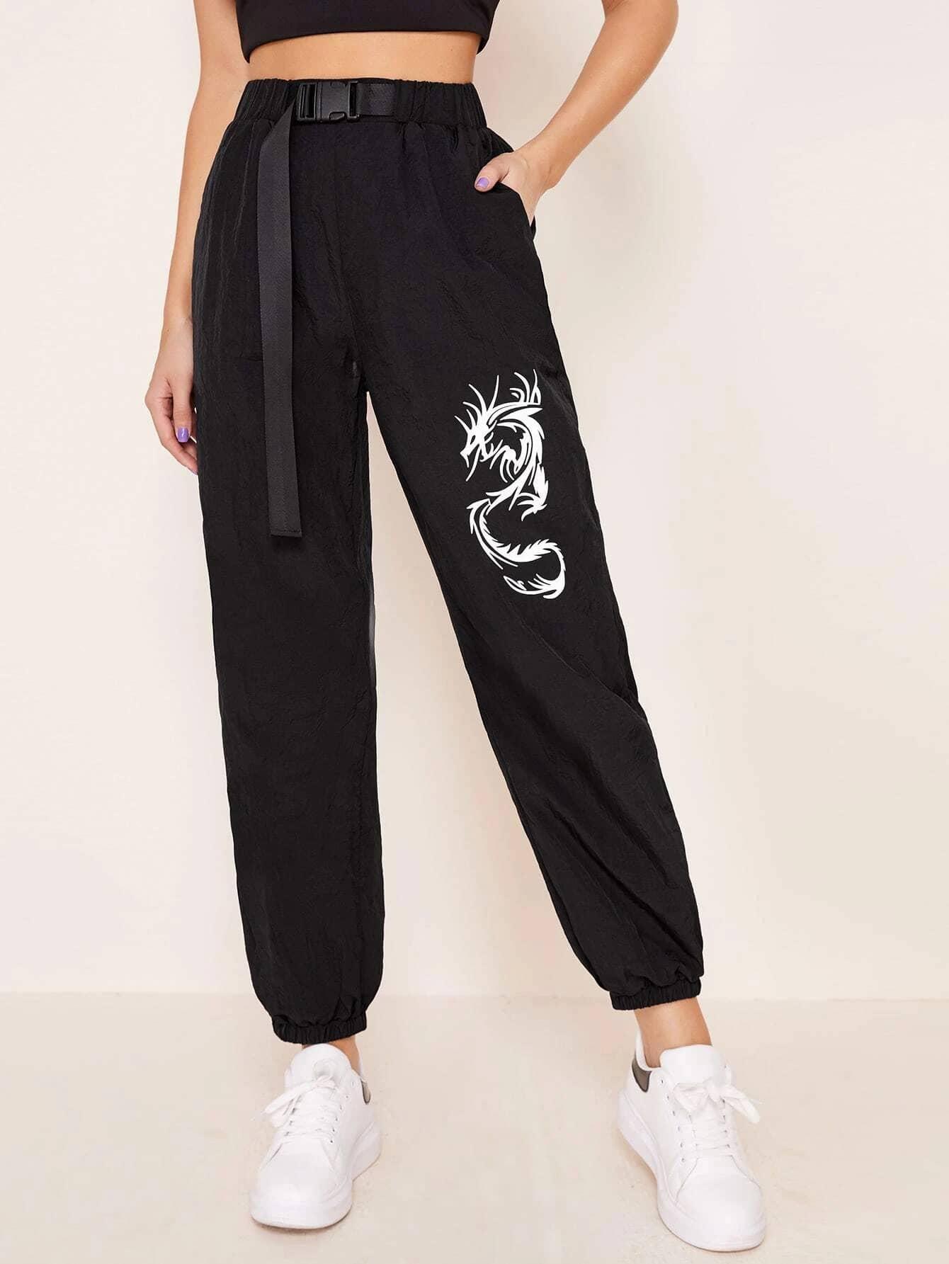 czarne spodnie casual print