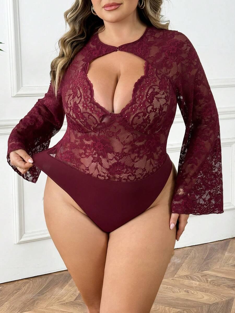 bordowe body koronka