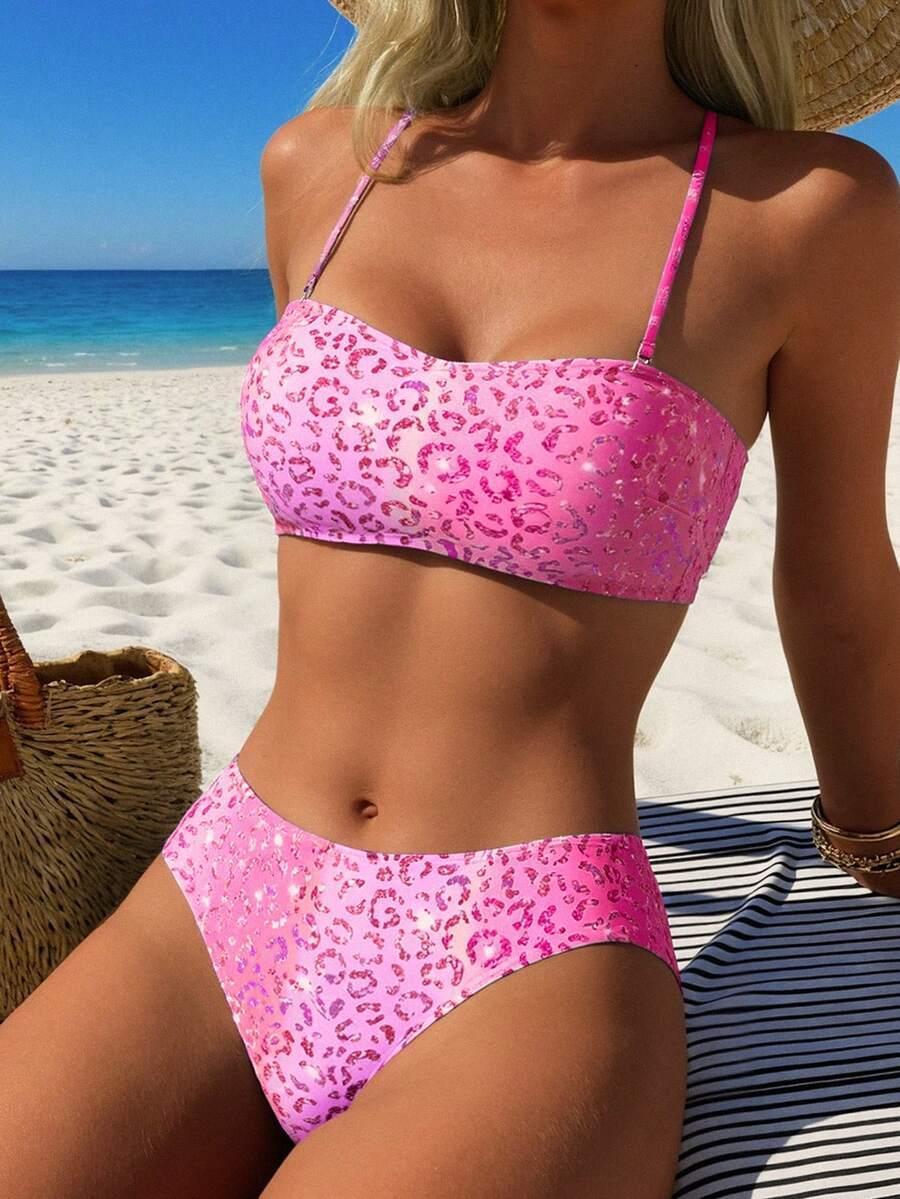 RÓŻOWY KOMPLET BIKINI ANIMAL PRINT