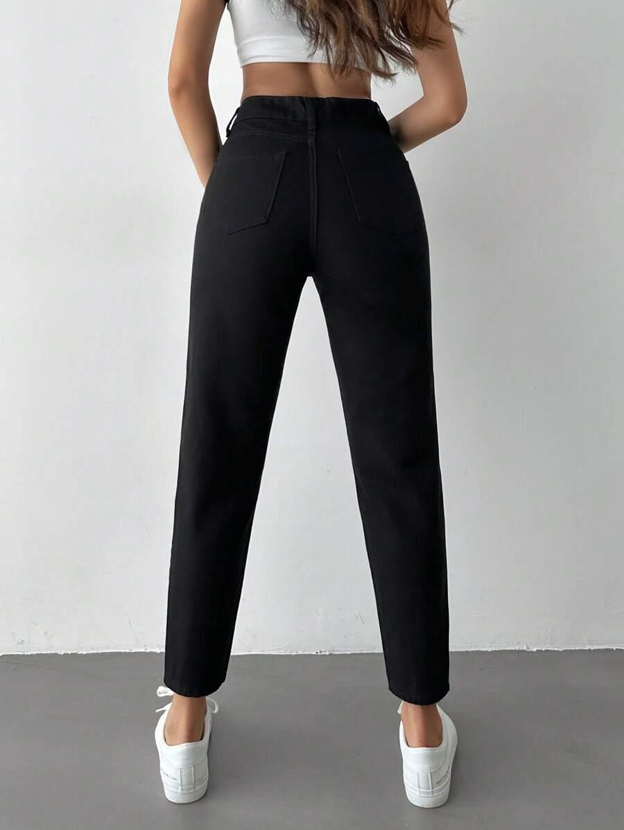CZARNE SPODNIE MOM JEANS WYSOKI STAN