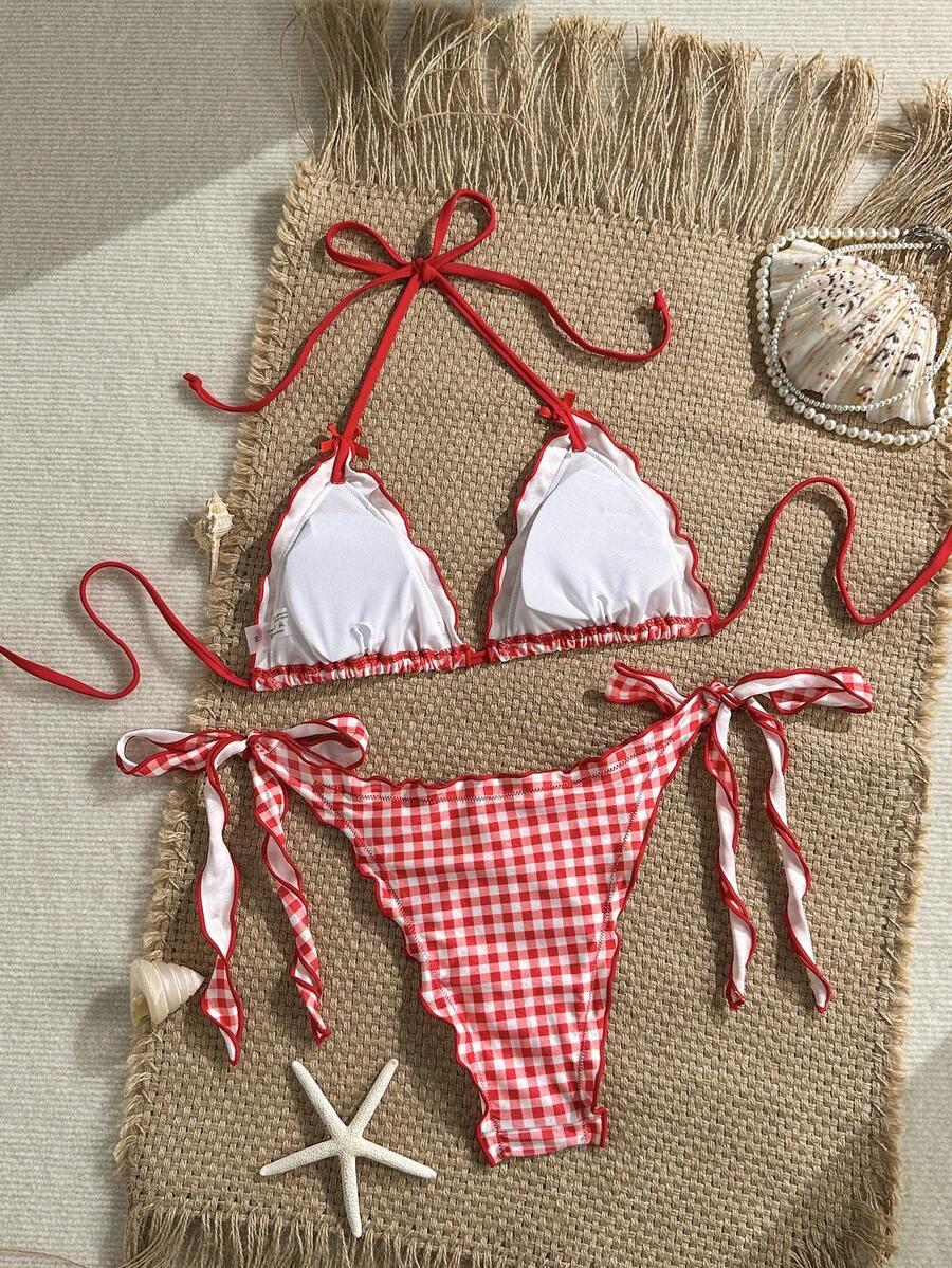 komplet bikini wzór kratka