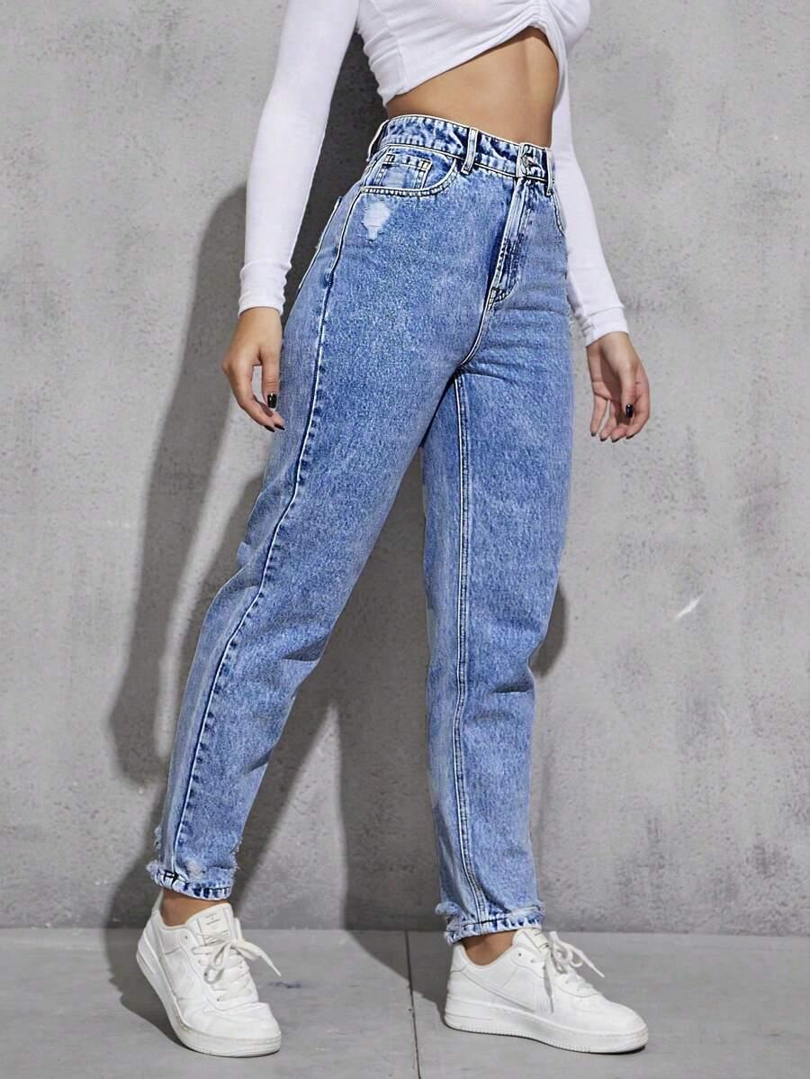 niebieski spodnie jeans wysoki stan