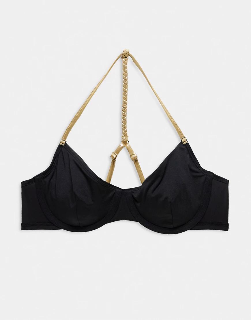  BIKINI TOP GÓRA STROJU KĄPIELOWEGO ZŁOTE WSTAWKI