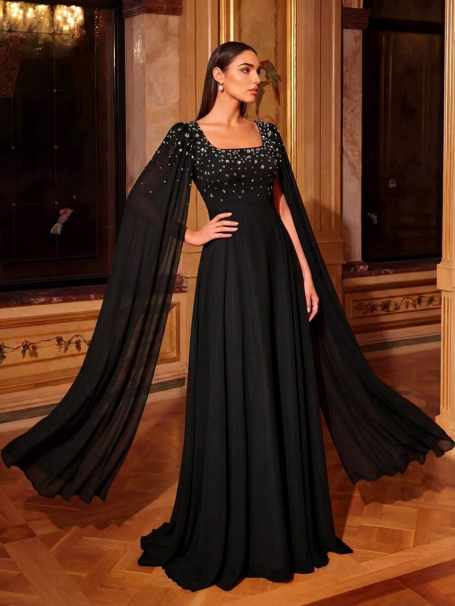 czarna sukienka maxi zdobienia