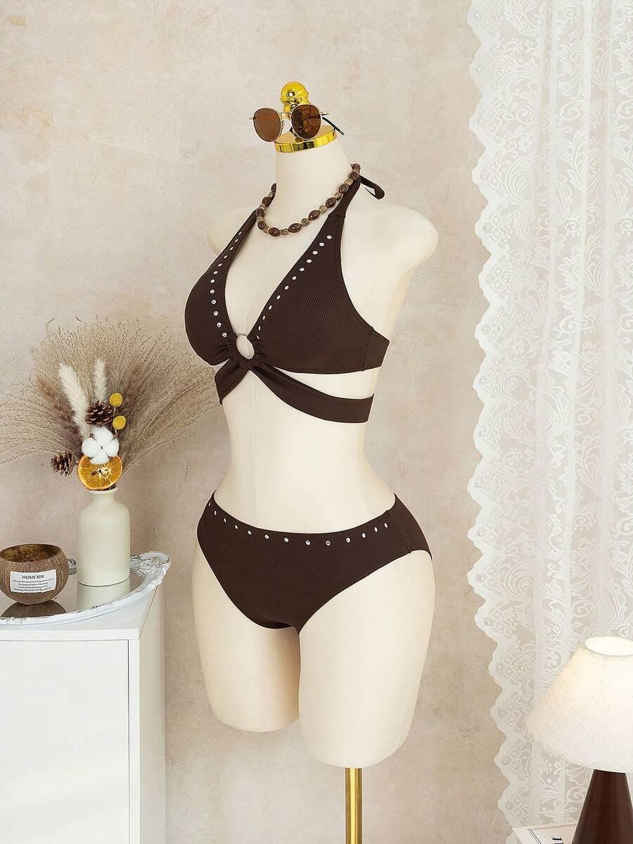 BRĄZOWY KOMPLET BIKINI DŻETY