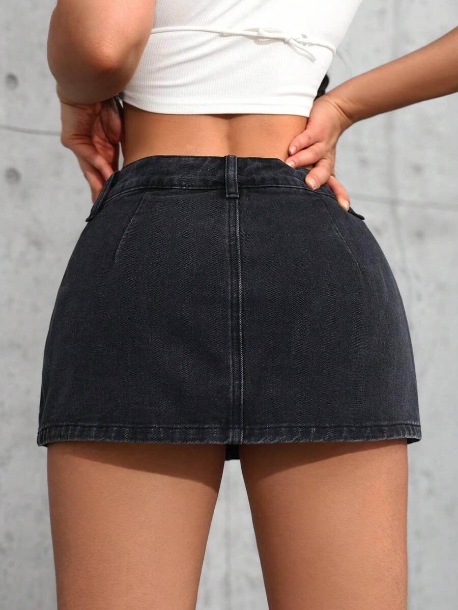 CZARNE SPÓDNICO-SPODENKI JEANS 