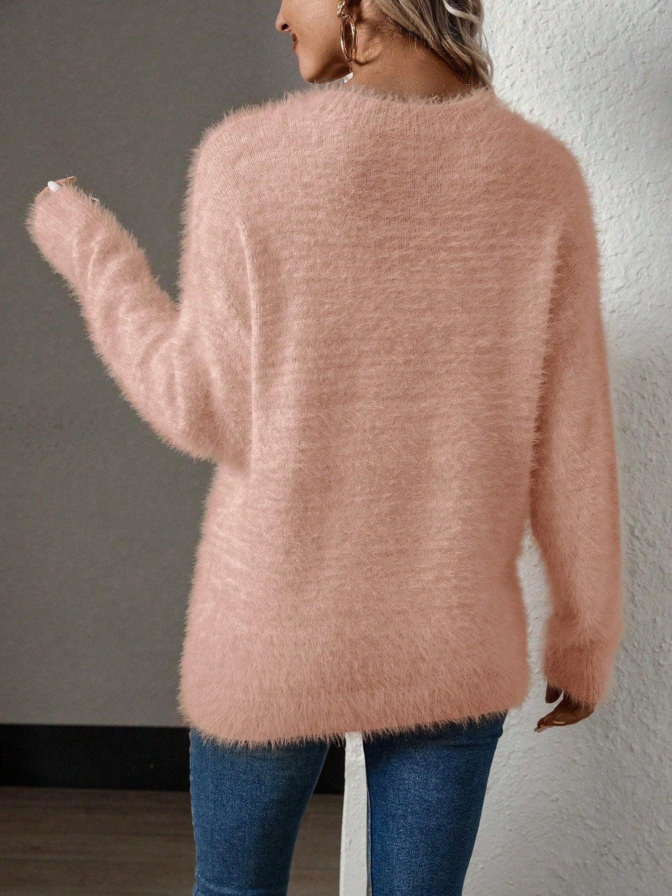 RÓŻOWY SWETER V-NECK