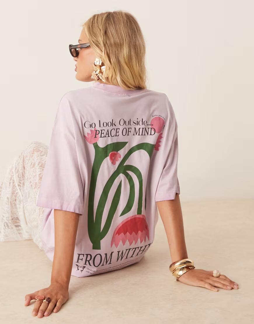 FIOLETOWY T-SHIRT NADRUK