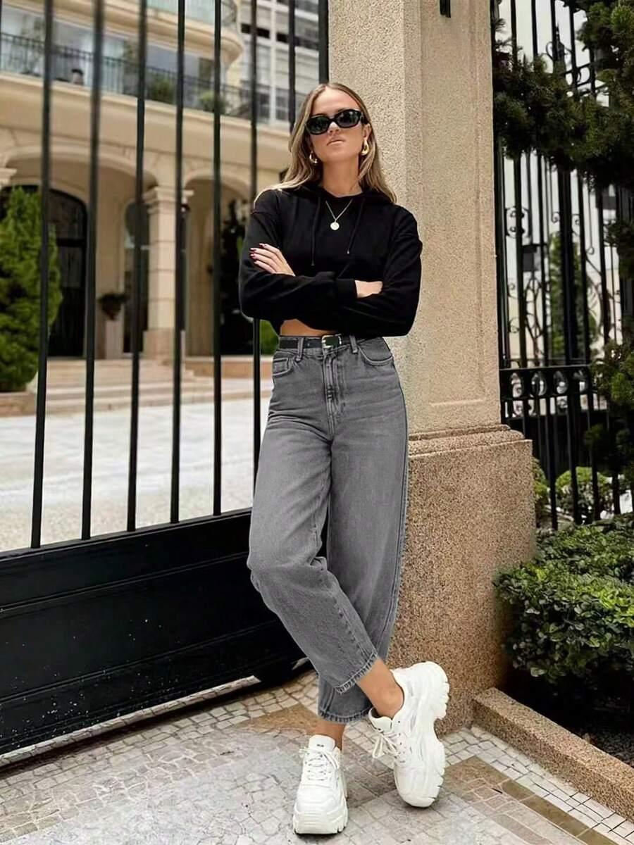 SZARE SPODNIE JEANS 7/8