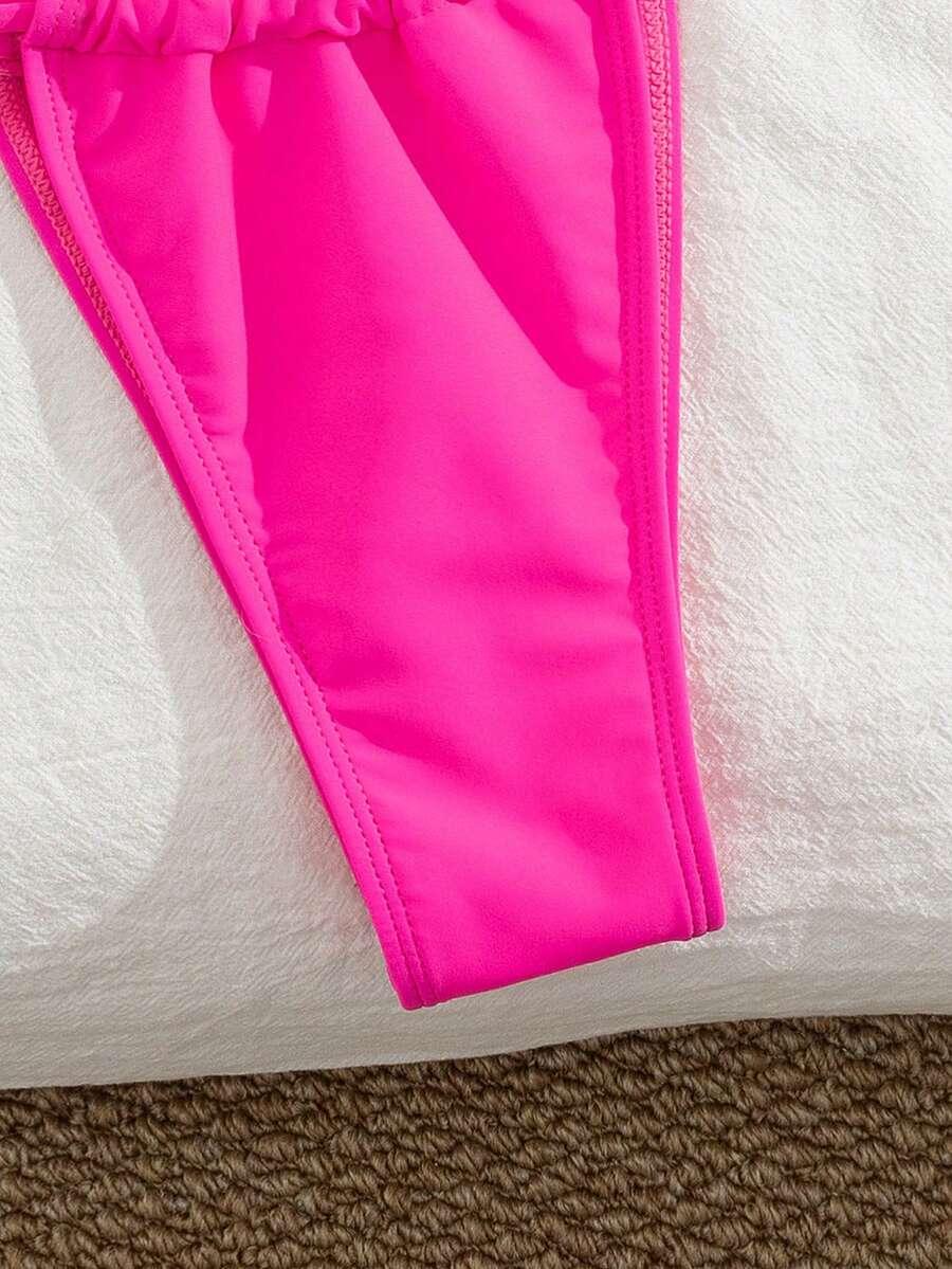 różowy komplet bikini wiązanie