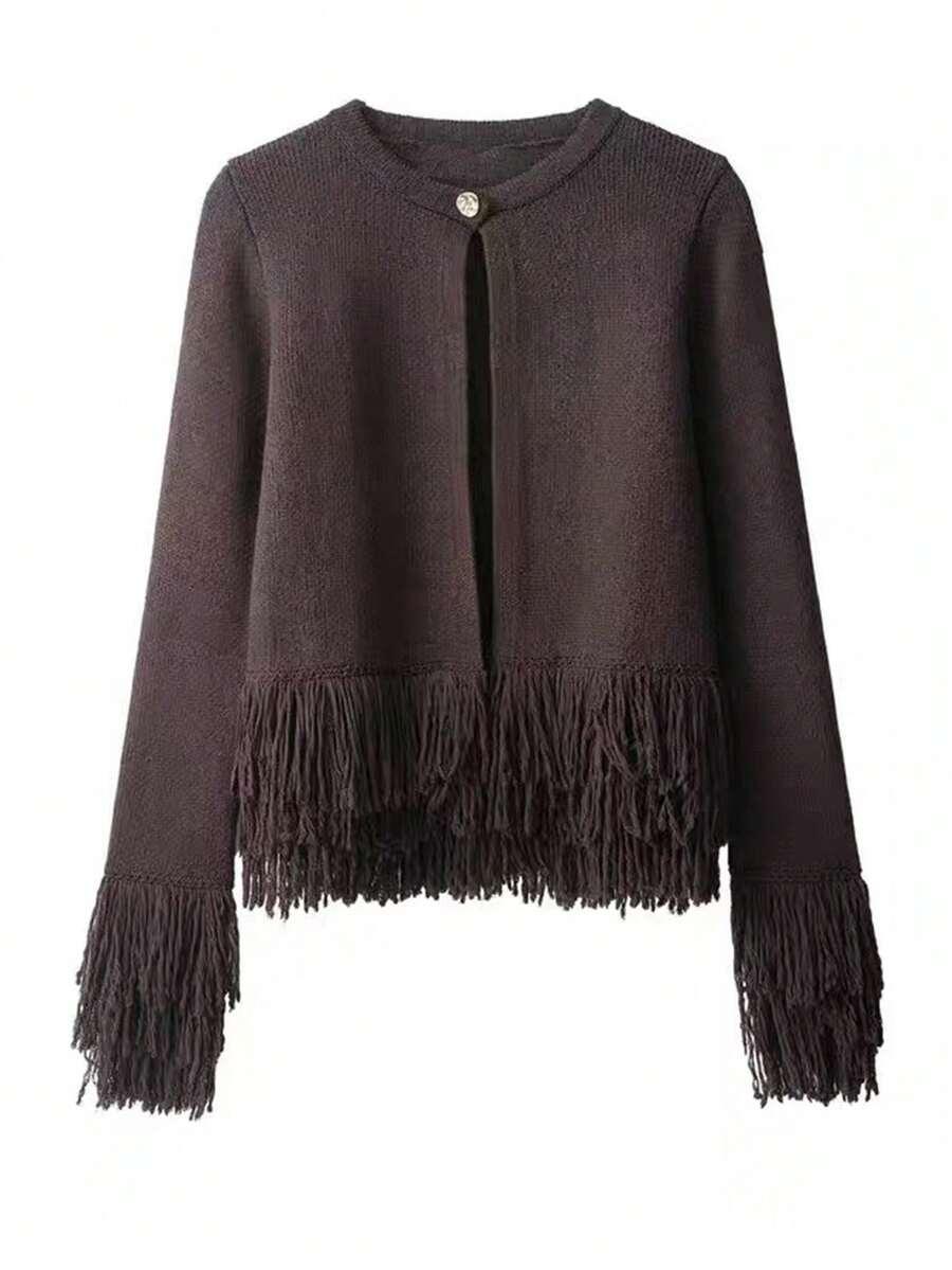 BRĄZOWY SWETER GUZIK
