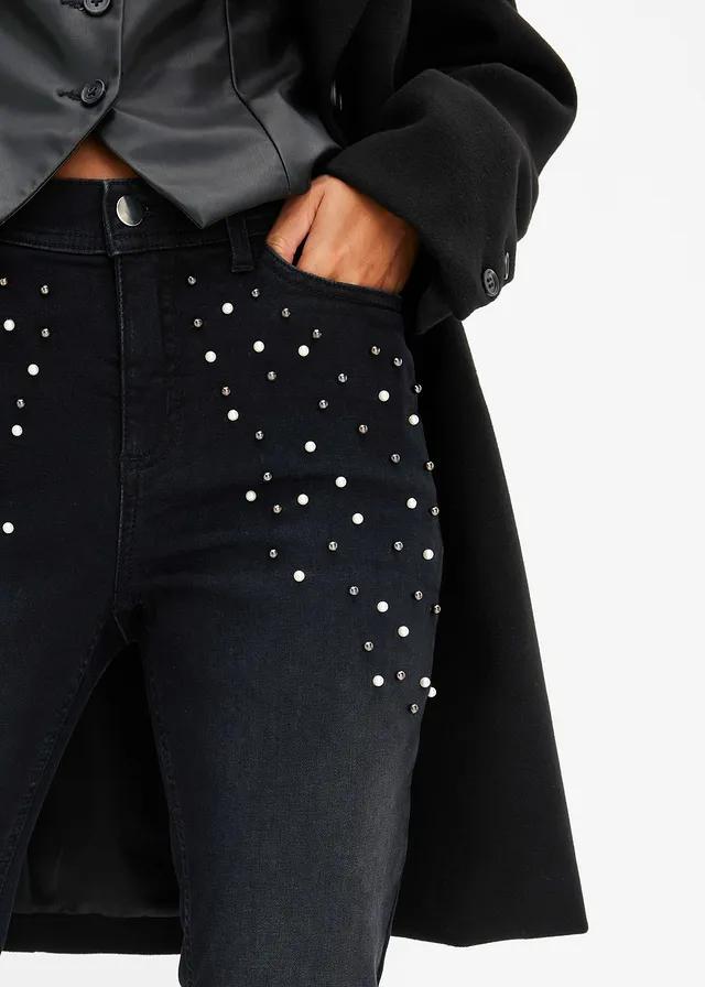 CZARNE SPODNIE JEANS ZDOBIENIE