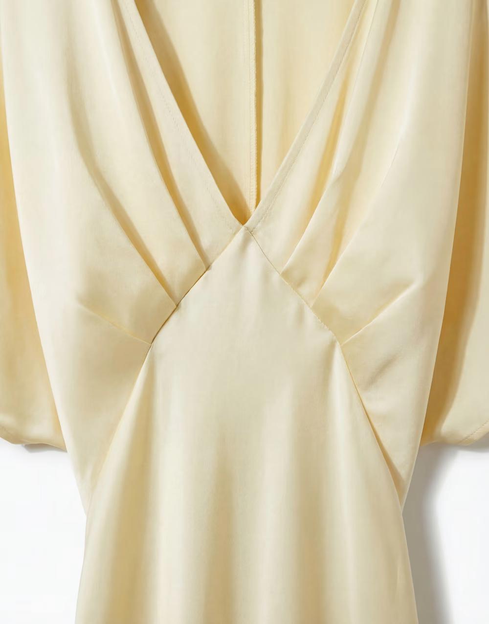 SATYNOWA MAXI SUKIENKA V-NECK