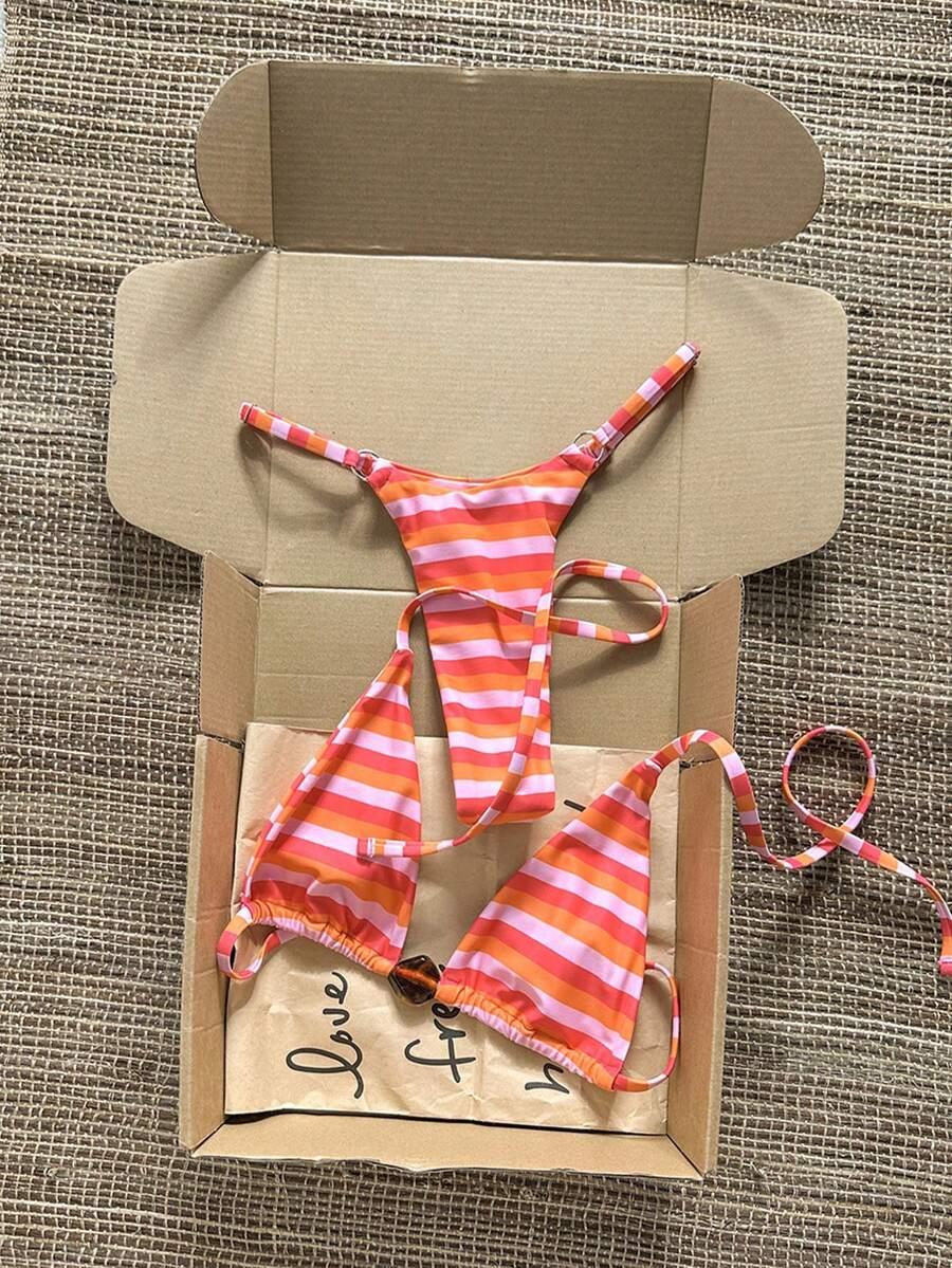 komplet bikini wzór paski