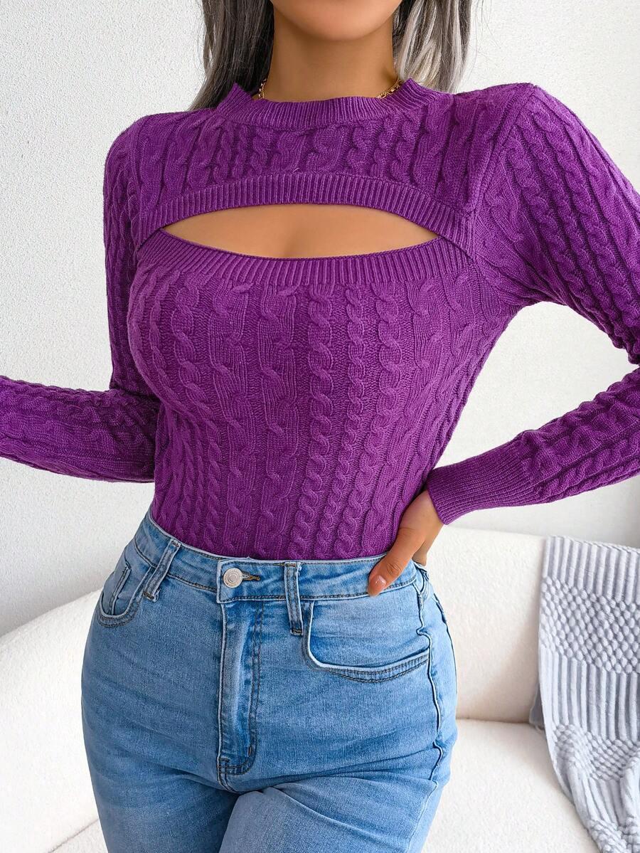 fioletowy sweter wycięcie