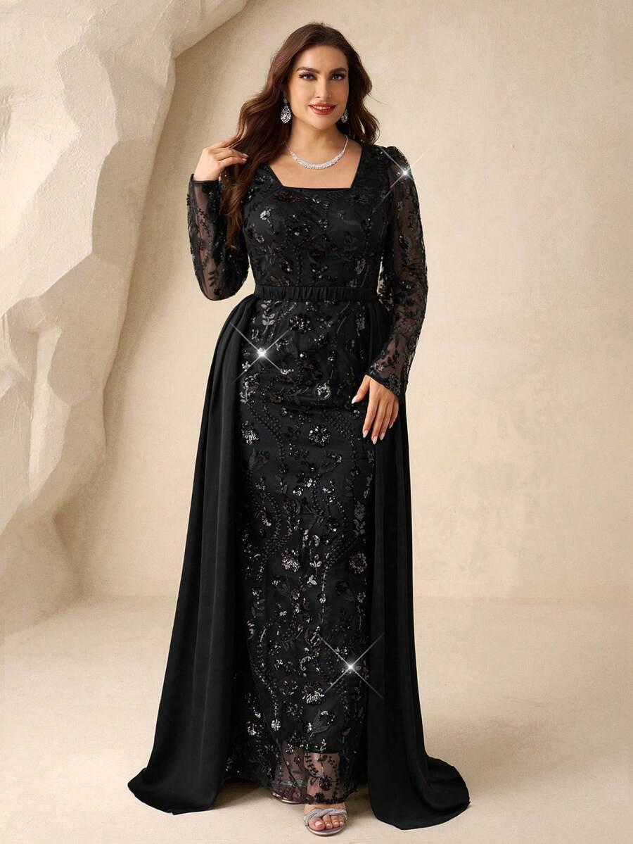 CZARNA MAXI SUKIENKA CEKINY