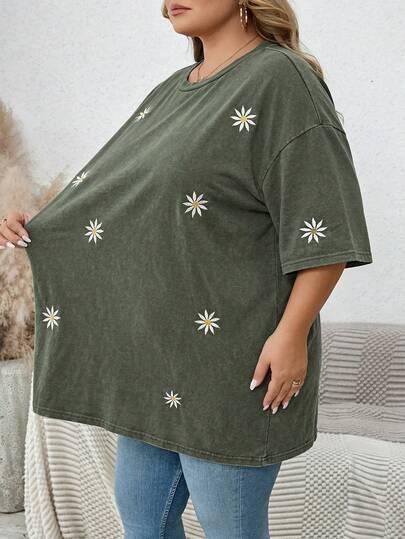 zielony t-shirt kwiaty