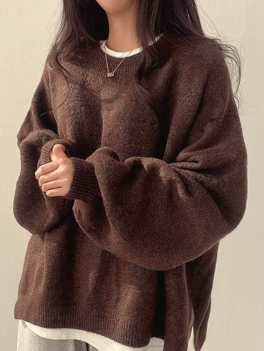 BRĄZOWY DZIANINOWY SWETER
