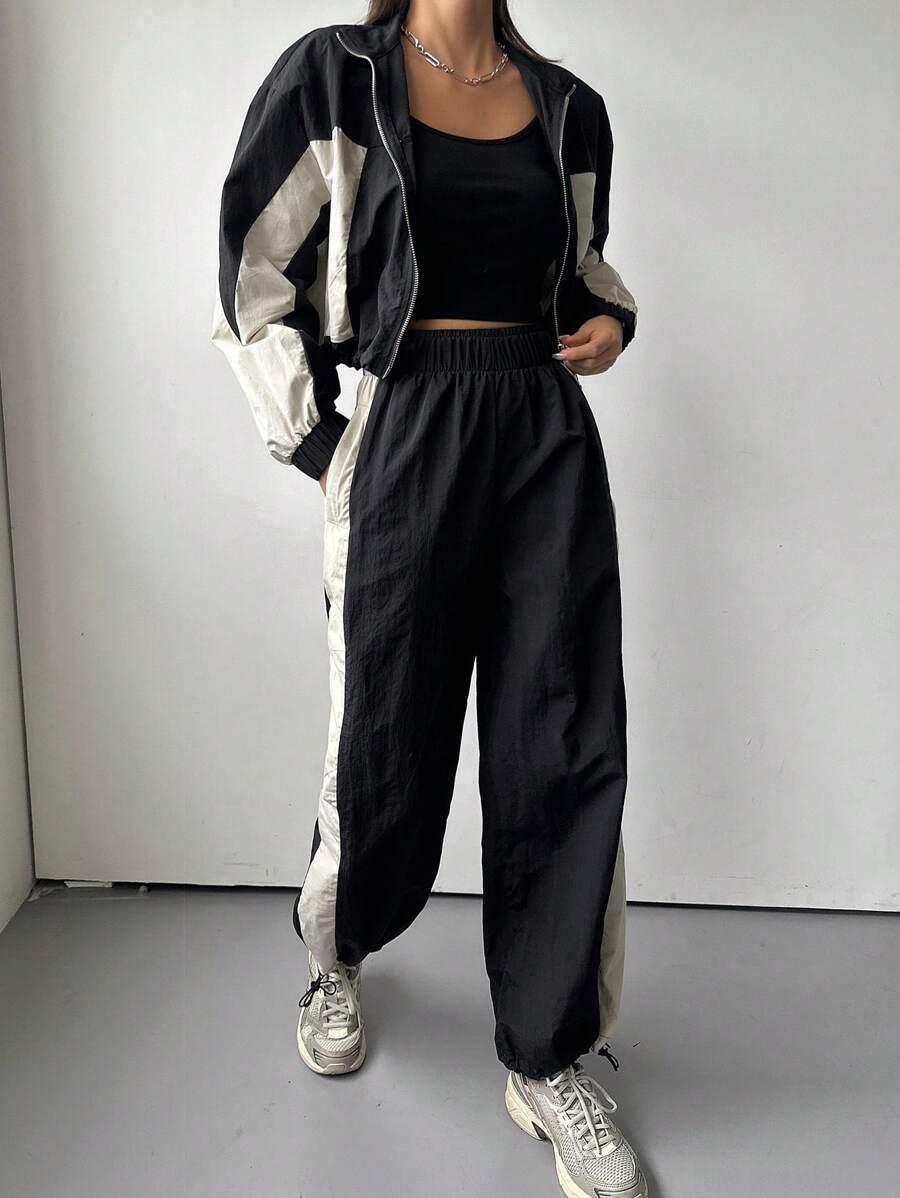 KOMPLET BLUZA SPODNIE KONTRAST