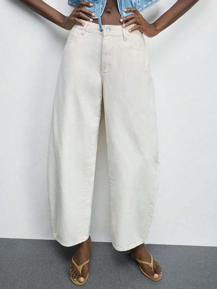 KREMOWE SPODNIE JEANS