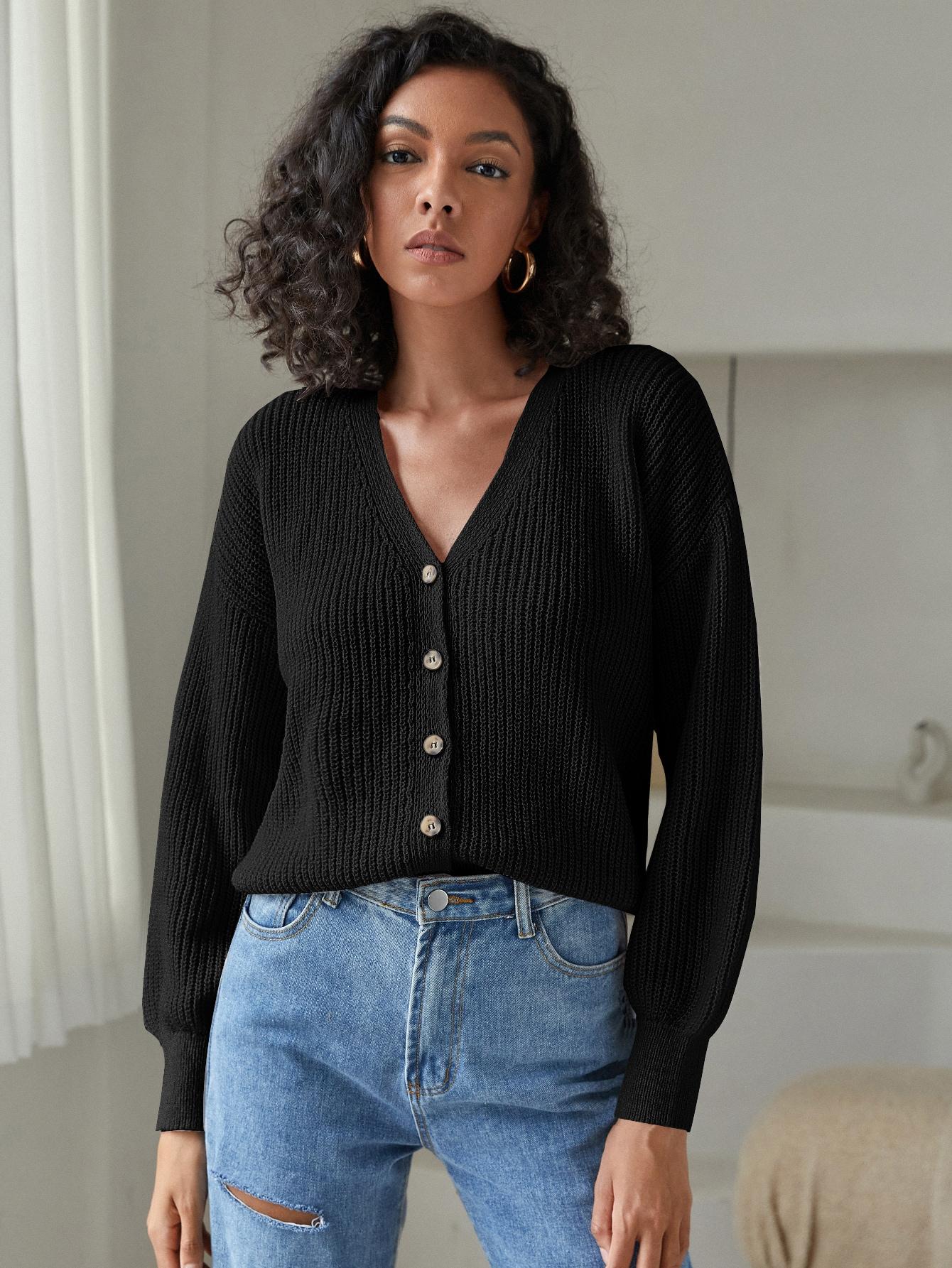 CZARNY SWETER KARDIGAN V-NECK