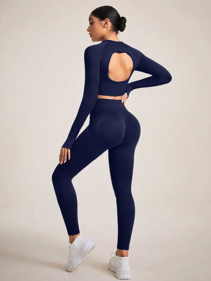 GRANATOWY KOMPLET TOP LEGGINSY 