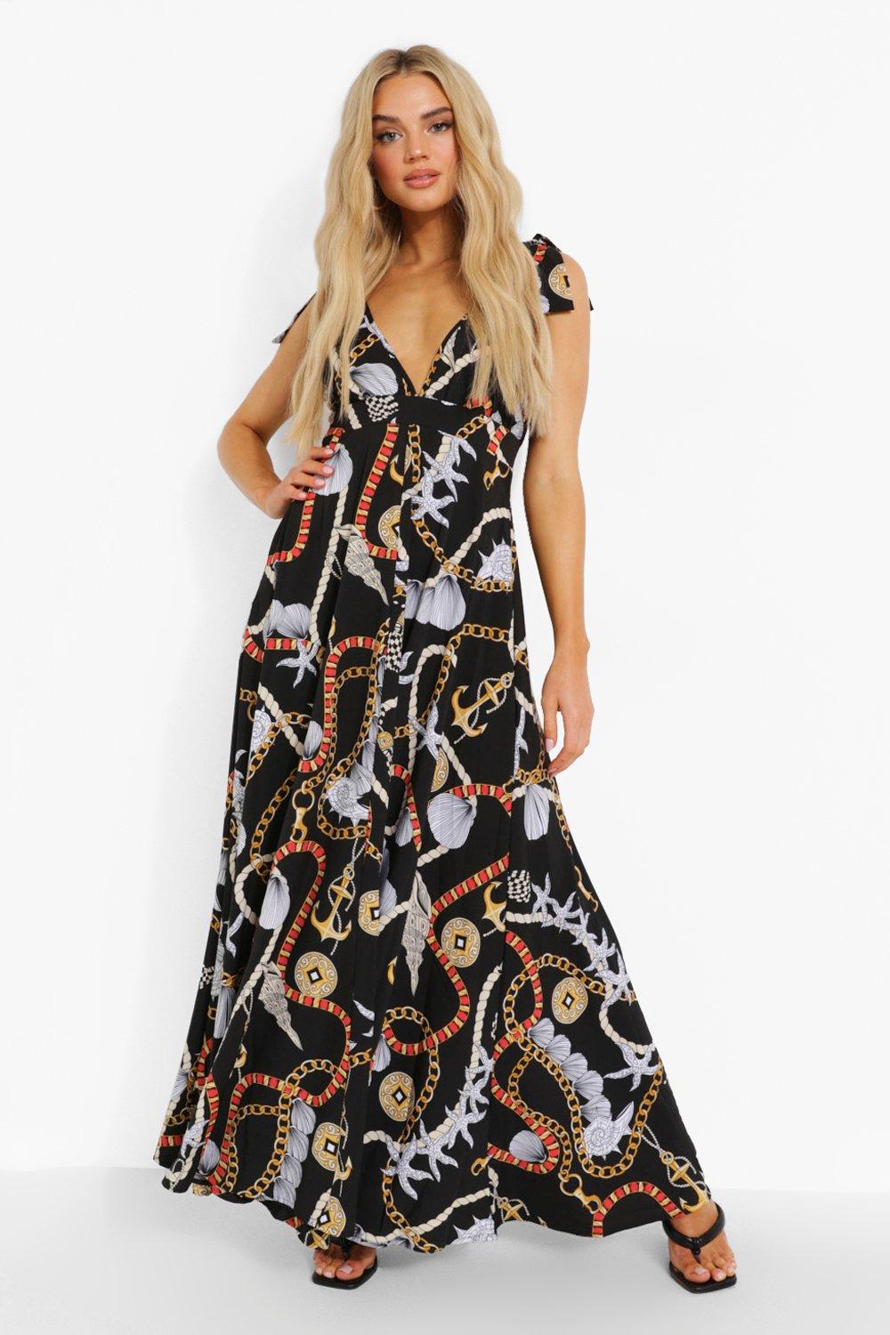 MAXI SUKIENKA PRINT V-NECK RAMIĄCZKA WIĄZANIE