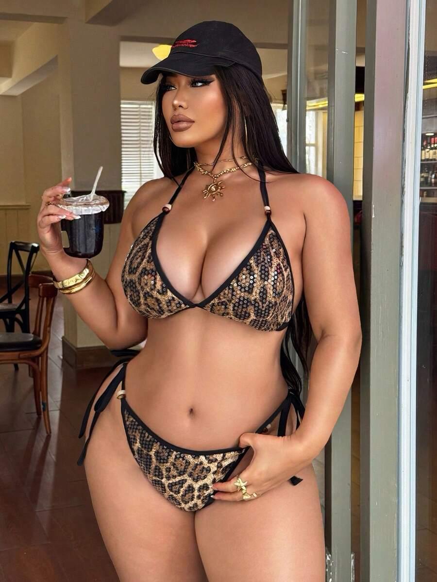 DWUCZĘŚCIOWY STRÓJ KĄPIELOWY ANIMAL PRINT CEKINY