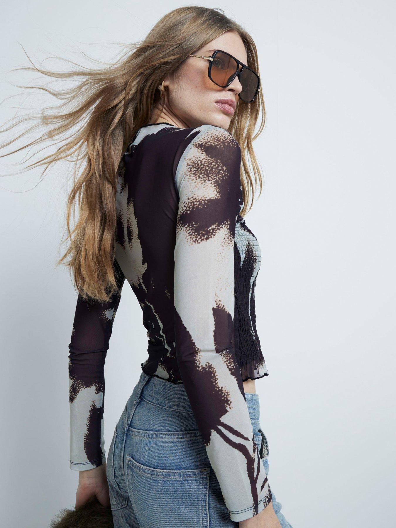 RIVER ISLAND BLUZKA Z SIATECZKI Z MARSZCZENIAMI 