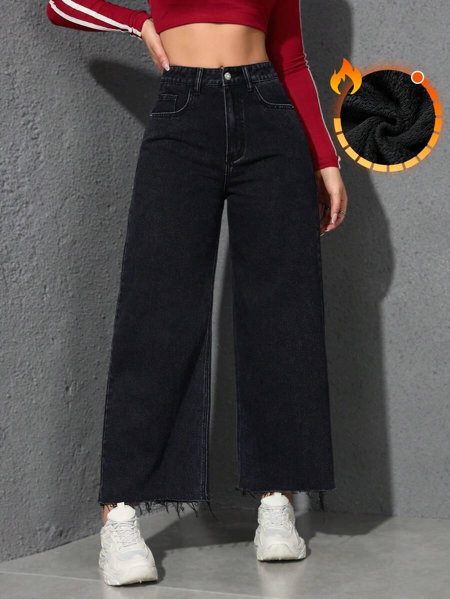 czarne ocieplane spodnie jeans