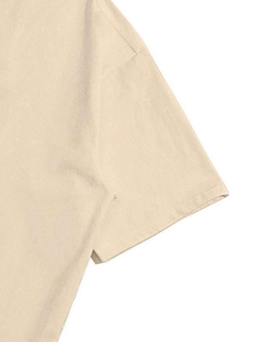 beżowy t-shirt z nadrukiem okrągły dekolt capri