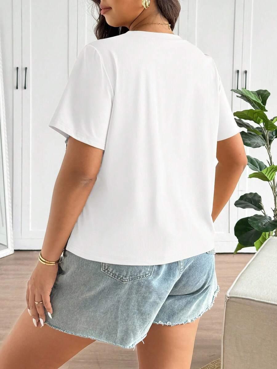 biały t-shirt okrągły dekolt kontrast koronka